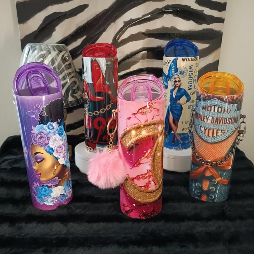 US RTS 20oz Flat edge Sublimation Tumbler with 25pcs Colored Lids (25PCS)
