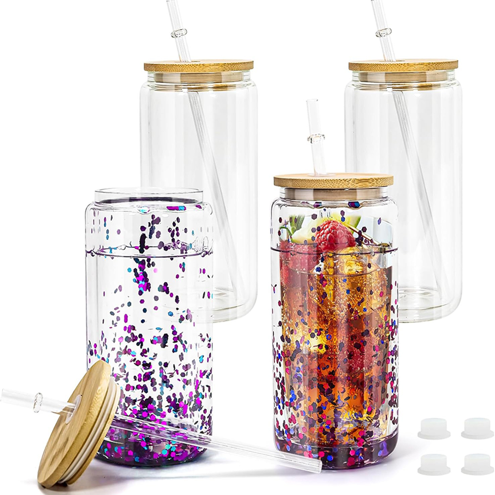 US RTS 20oz Sublimation Pre-drilled Glass Snow Globe Tumbler Double Wall Snowglobe Glass Cup Free Shipping