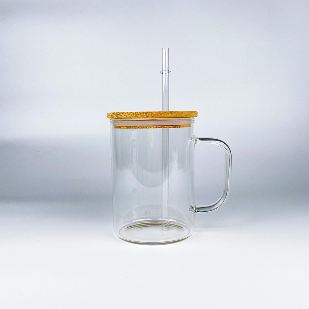 USA Warehouse 15oz Sublimation Clear/Frosted Glass Mug with bamboo lids Free Shipping