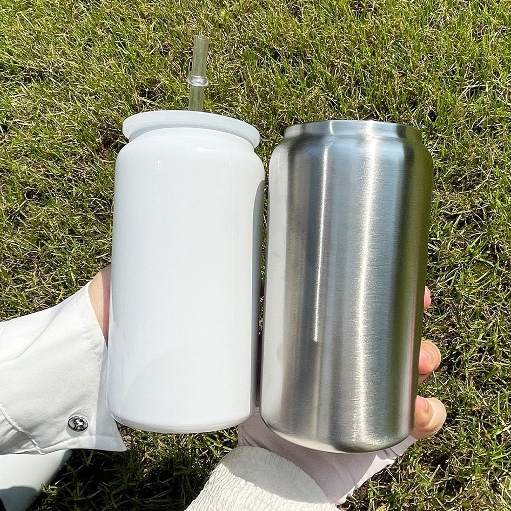 USA Warehouse 16oz Vacuum Insulated Glow In Dark Stainless Steel Can for Sublimation and UV DTF Wraps