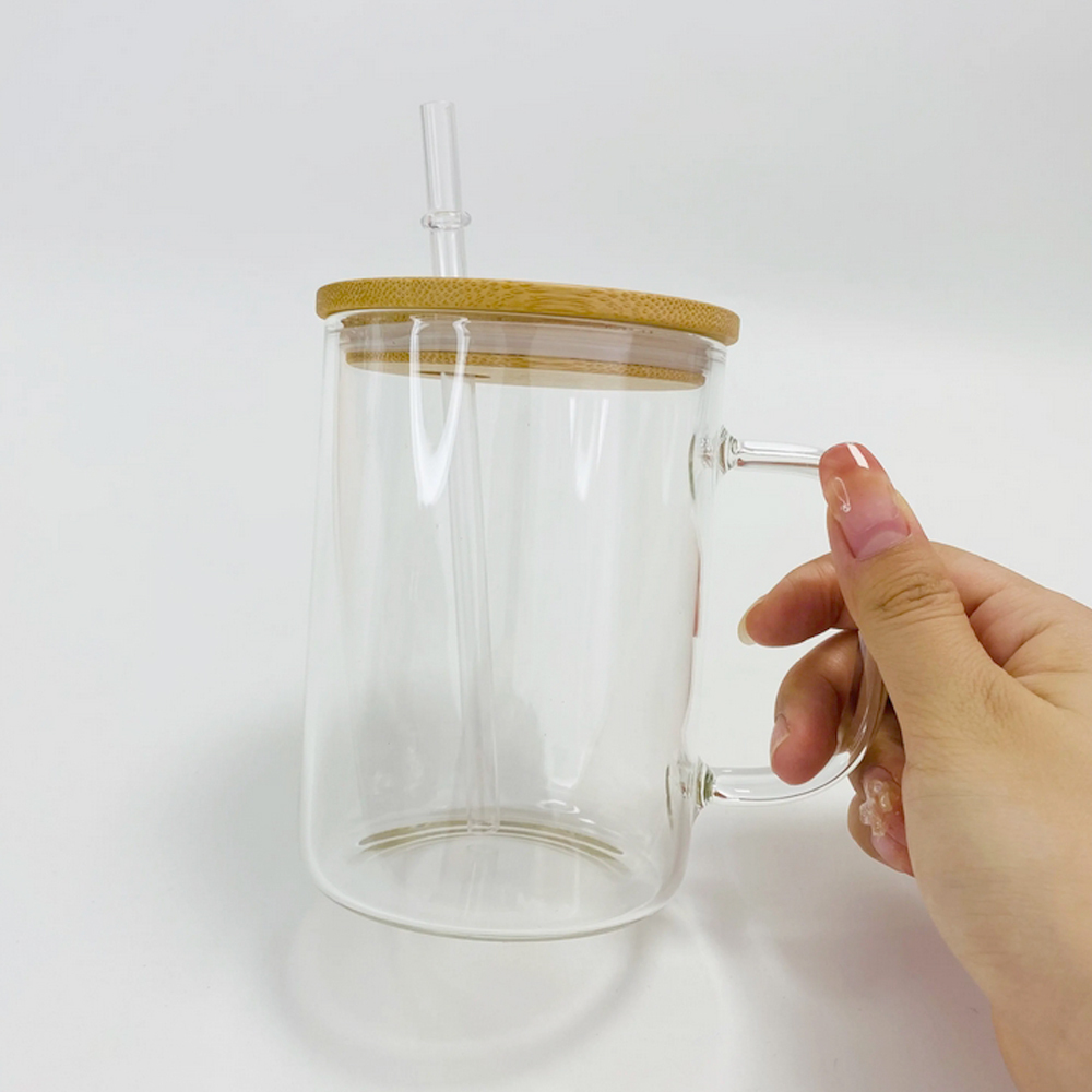 USA Warehouse 15oz Sublimation Clear/Frosted Glass Mug with bamboo lids Free Shipping
