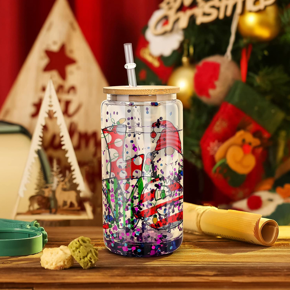 US RTS 20oz Sublimation Pre-drilled Glass Snow Globe Tumbler Double Wall Snowglobe Glass Cup Free Shipping