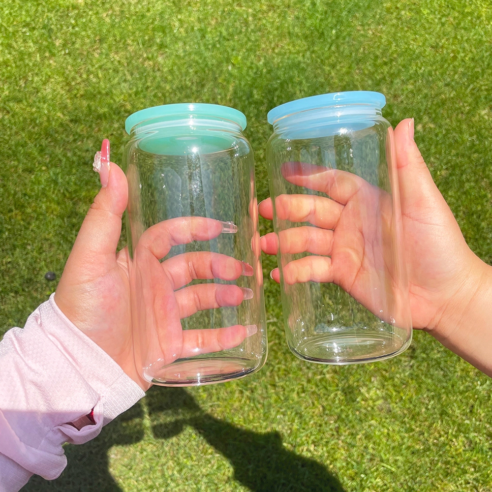 US RTS 16oz  Sublimation Clear/Frosted Glass Can w/PP Colored Lids Free Shipping (25PCS)