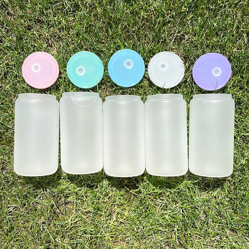 US RTS 16oz  Sublimation Clear/Frosted Glass Can w/PP Colored Lids Free Shipping (25PCS)