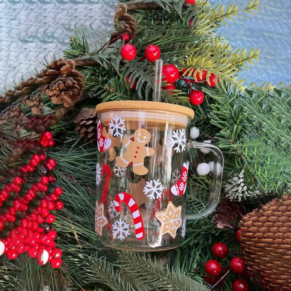 USA Warehouse 15oz Sublimation Clear/Frosted Glass Mug with bamboo lids Free Shipping