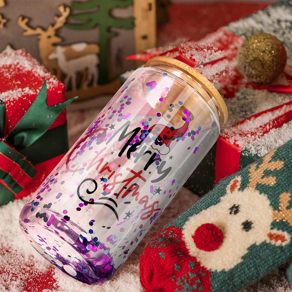 US RTS 20oz Sublimation Pre-drilled Glass Snow Globe Tumbler Double Wall Snowglobe Glass Cup Free Shipping