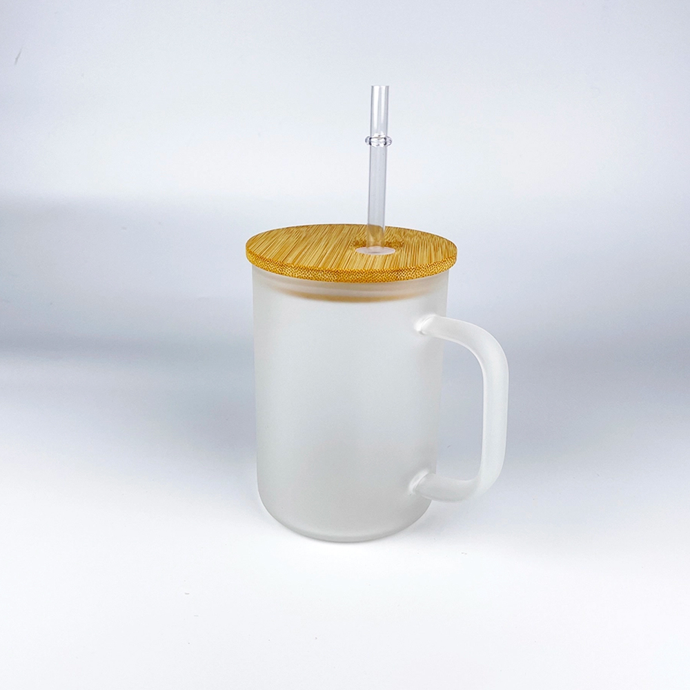 USA Warehouse 15oz Sublimation Clear/Frosted Glass Mug with bamboo lids Free Shipping