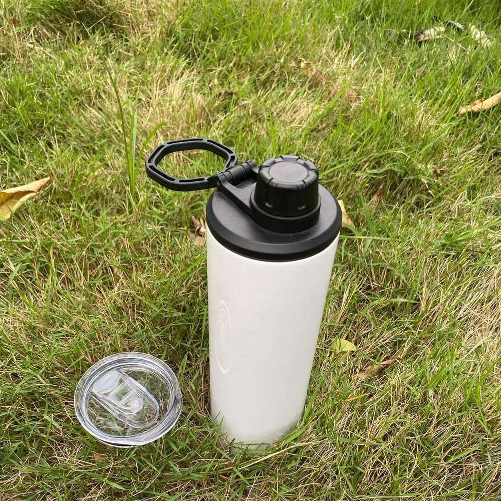 US Warehouse 20oz Blank Sublimation White Straight Dual Lids Tumbler With Handle Lid And Slide Lid
