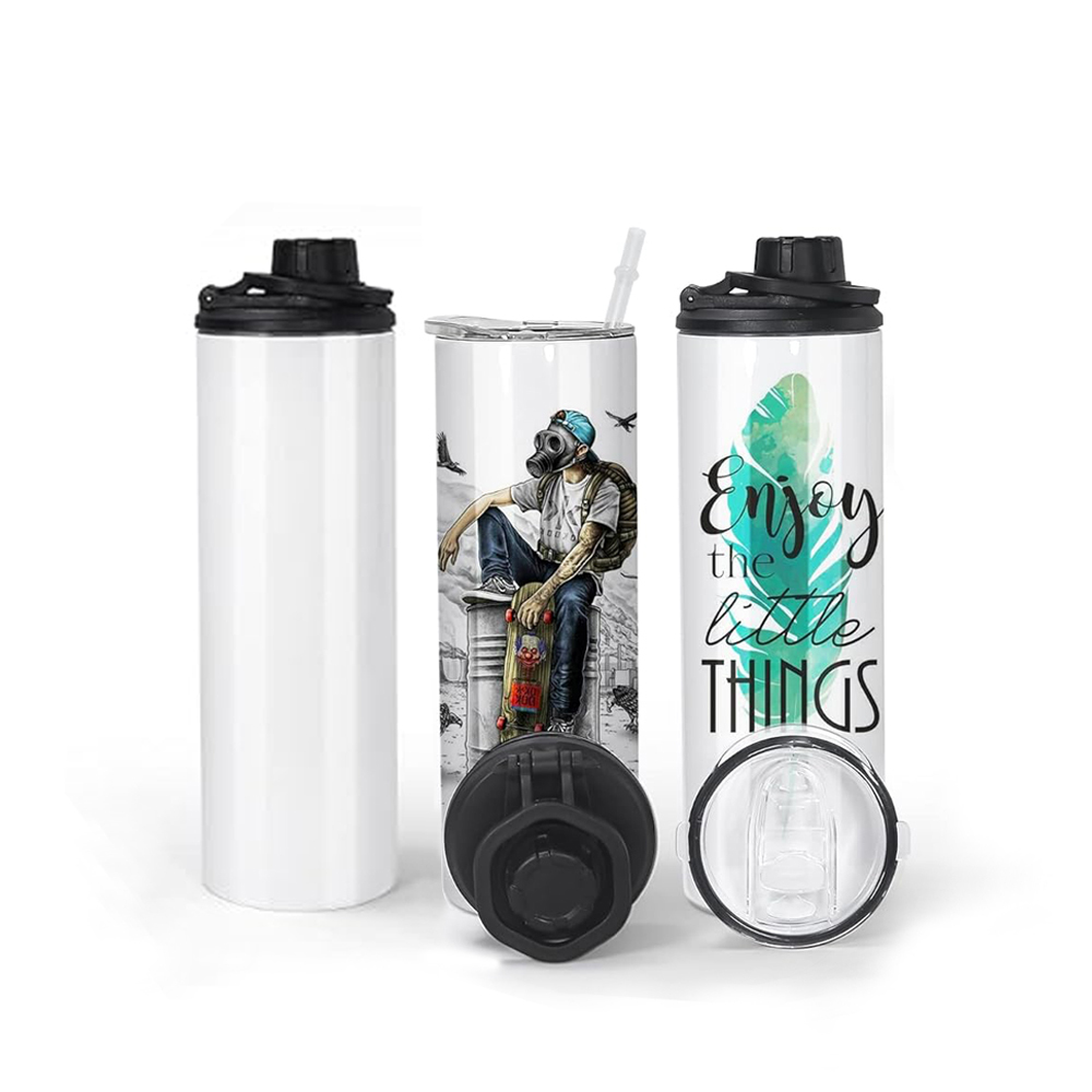 US Warehouse 20oz Blank Sublimation White Straight Dual Lids Tumbler With Handle Lid And Slide Lid