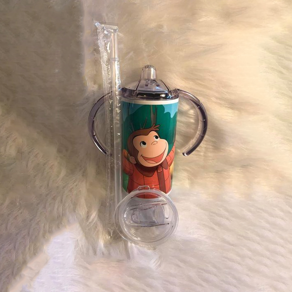 US Warehouse 12oz Sublimation Blanks Double Lids All Straight Children Sippy Tumbler With Handle