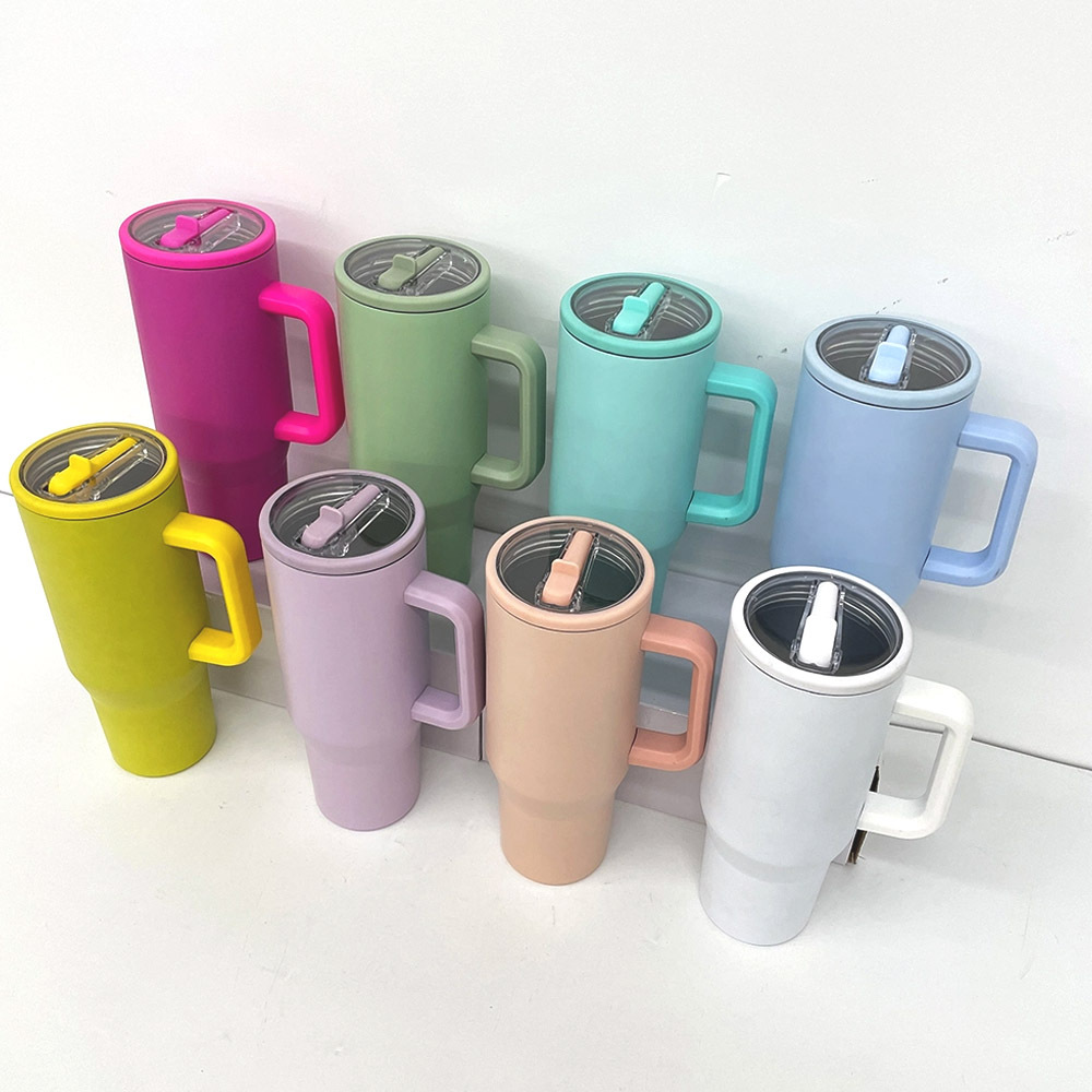 USA Warehouse 40oz Macaron Colored Blank Sublimation Flip Straw Tumblers With Leak Proof Lids