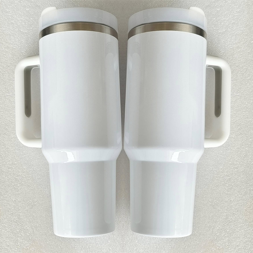 USA Warehouse H2.0 40oz Sublimation Blanks White Travel Mugs With Handle Classic Tumblers for UV DTF Wraps