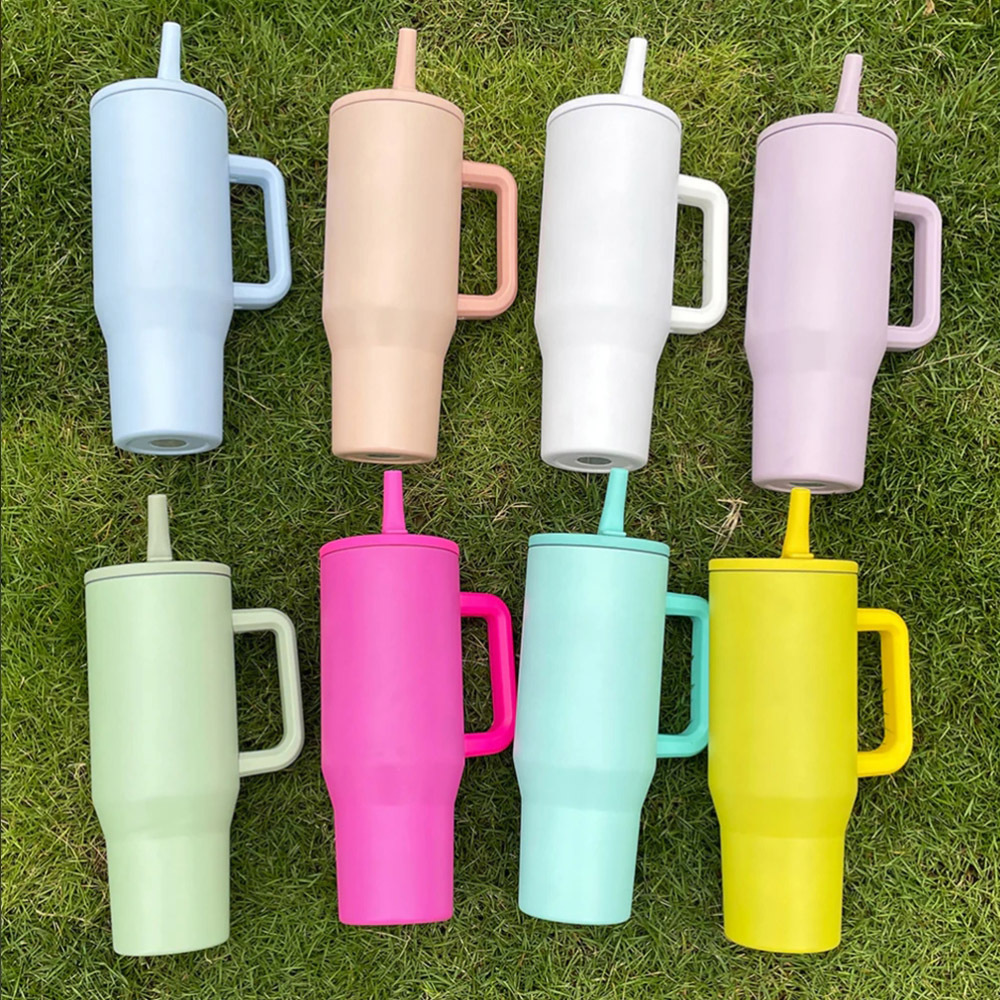 USA Warehouse 40oz Macaron Colored Blank Sublimation Flip Straw Tumblers With Leak Proof Lids