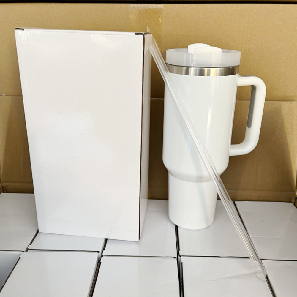 USA Warehouse H2.0 40oz Sublimation Blanks White Travel Mugs With Handle Classic Tumblers for UV DTF Wraps