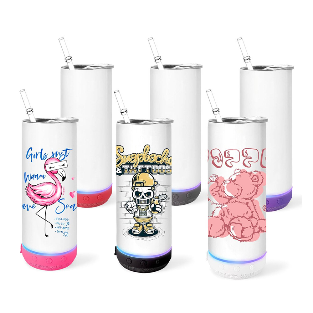 USA Warehouse 20oz Blank Sublimation Straight Music Player Bluetooth Speaker Tumbler Mixed color