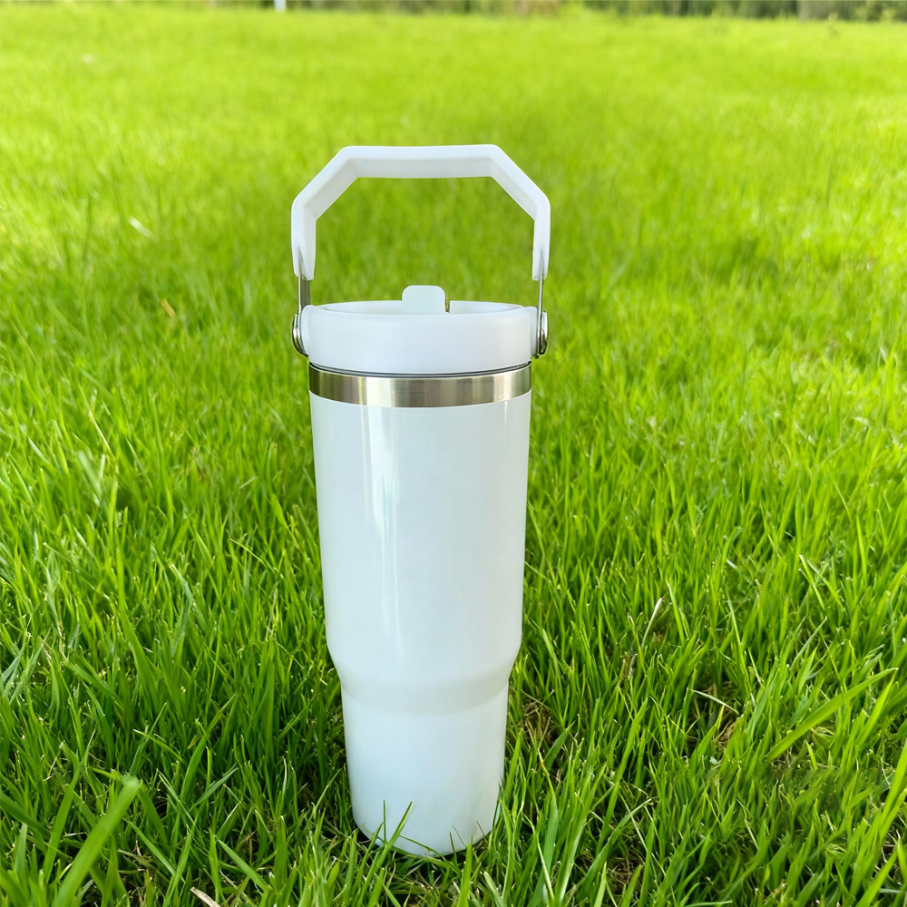 US Warehouse 30oz White Stanley Style with Flip Straw School Tumbler for Sublimation and Laser Engraving