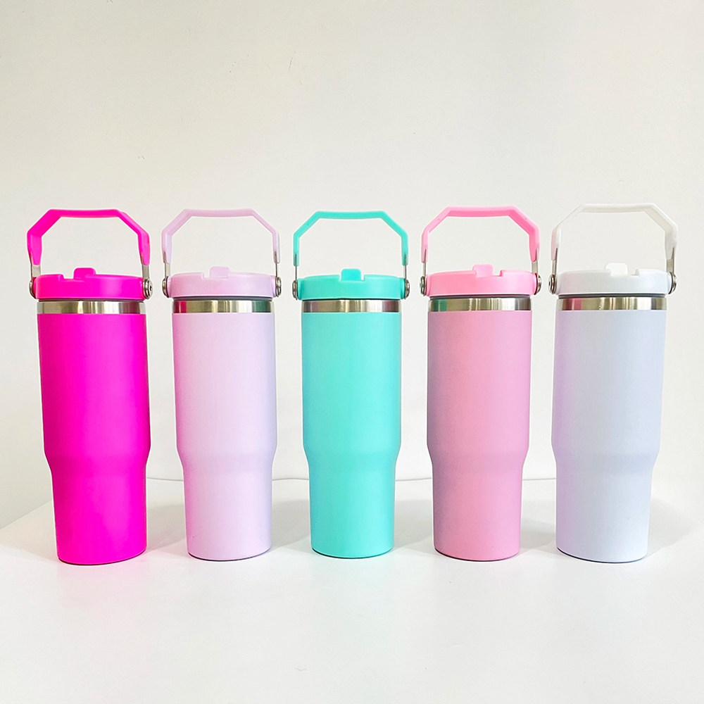 US Warehouse 30oz Macaron Colors Stanley Style with Flip Straw School Tumbler for Sublimation and Laser Engraving