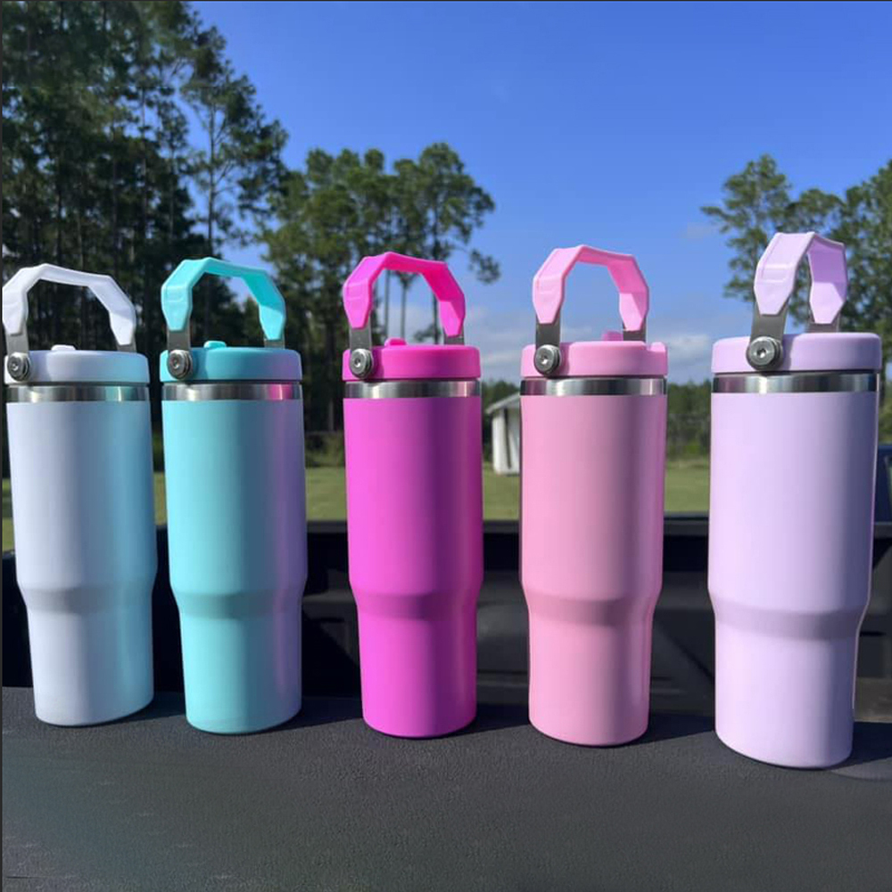 US Warehouse 30oz Macaron Colors Stanley Style with Flip Straw School Tumbler for Sublimation and Laser Engraving