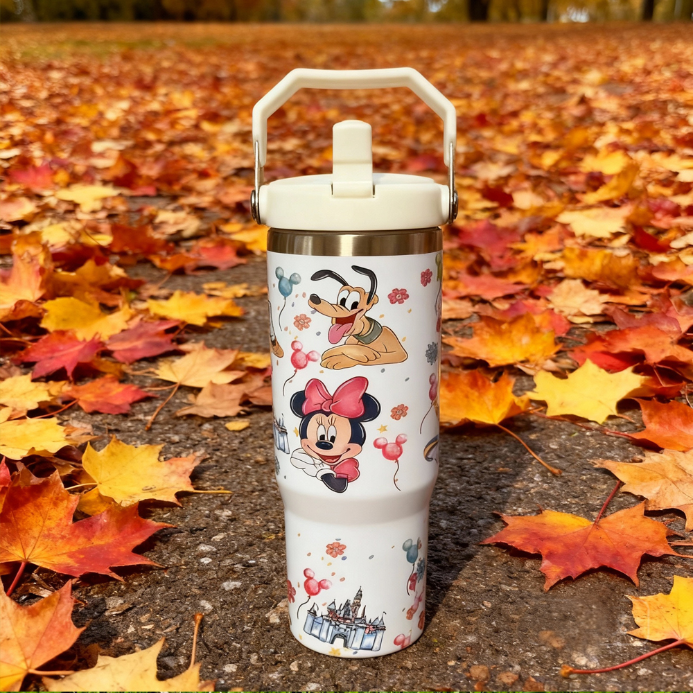 US Warehouse 30oz White Stanley Style with Flip Straw School Tumbler for Sublimation and Laser Engraving