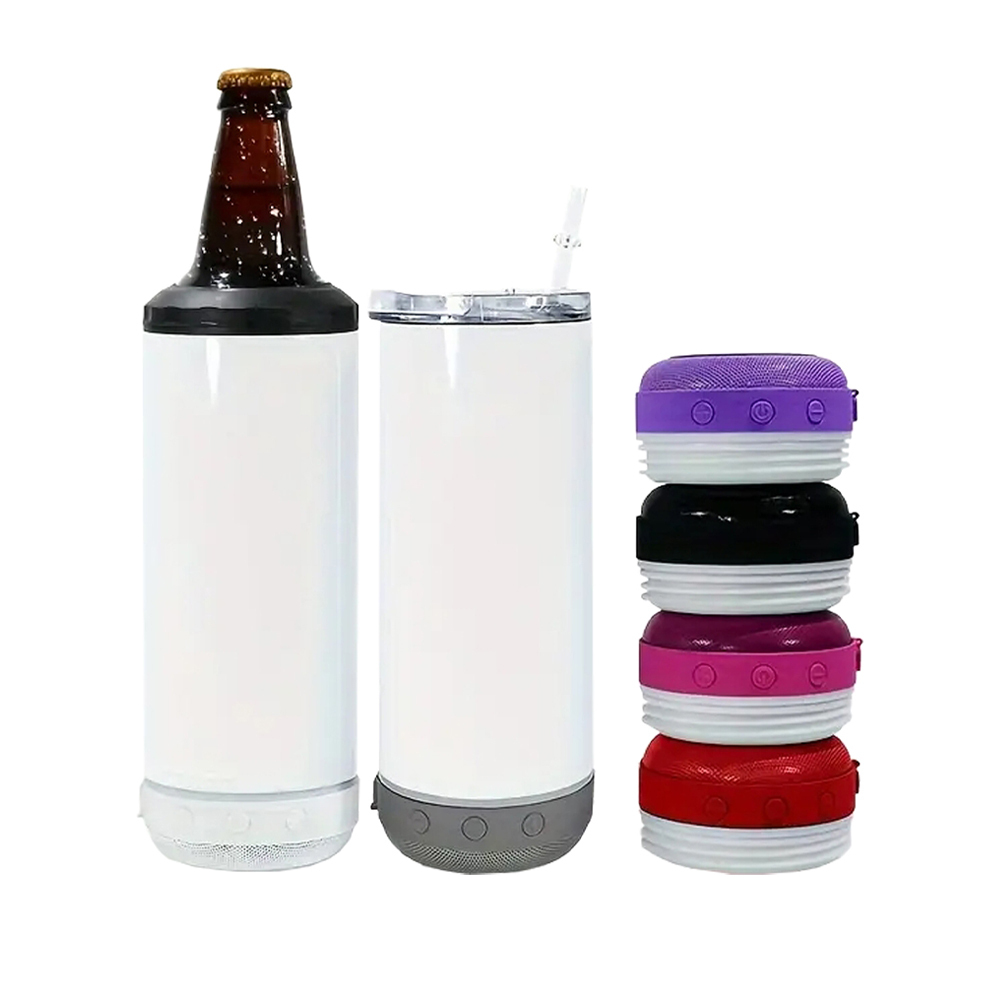 US Warehouse 16oz Blank Sublimation Dual Lid 4 In 1 Bluetooth speaker Cooler Can mixed color