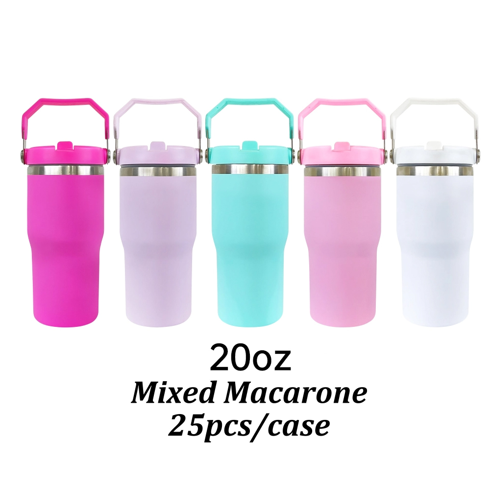 USA Warehouse 20oz Matte Macaron Colors Blank Sublimation Kids School Water Bottle Flip Straw Lids Tumblers for Outdoor
