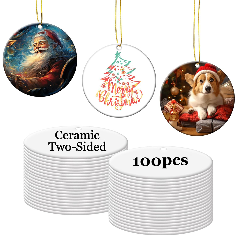 Sublimation White Ceramic Ornament Blank Round Two-Sided