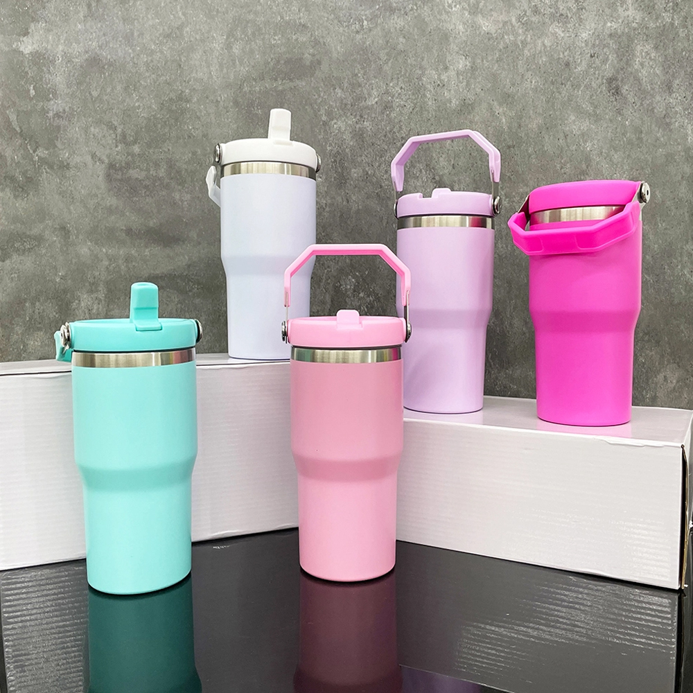 USA Warehouse 20oz Matte Macaron Colors Blank Sublimation Kids School Water Bottle Flip Straw Lids Tumblers for Outdoor