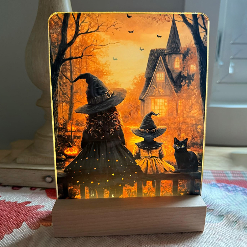 Sublimation LED Acrylic Photo Frames Night Lights Blanks 6" x 8" with Warm Color Light,with Wood Stand for Heat Press Machine Printing
