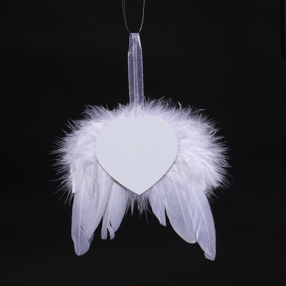 50 pack China Christmas Angel White Feather Wings Ornament, Hanging Decor With Round Sublimation Blank Pendants for Christmas Tree Crafts, Mini Xmas Decor