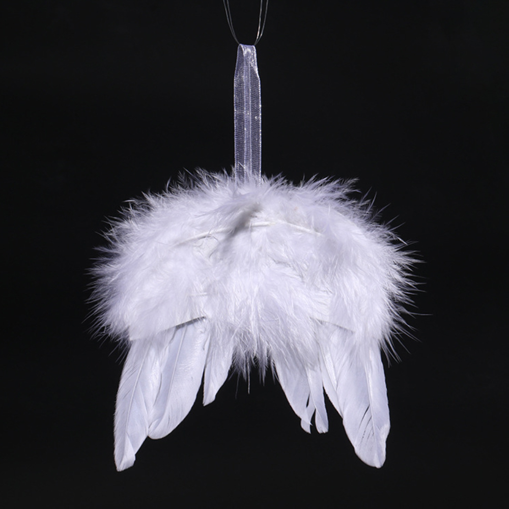 50 pack China Christmas Angel White Feather Wings Ornament, Hanging Decor With Round Sublimation Blank Pendants for Christmas Tree Crafts, Mini Xmas Decor