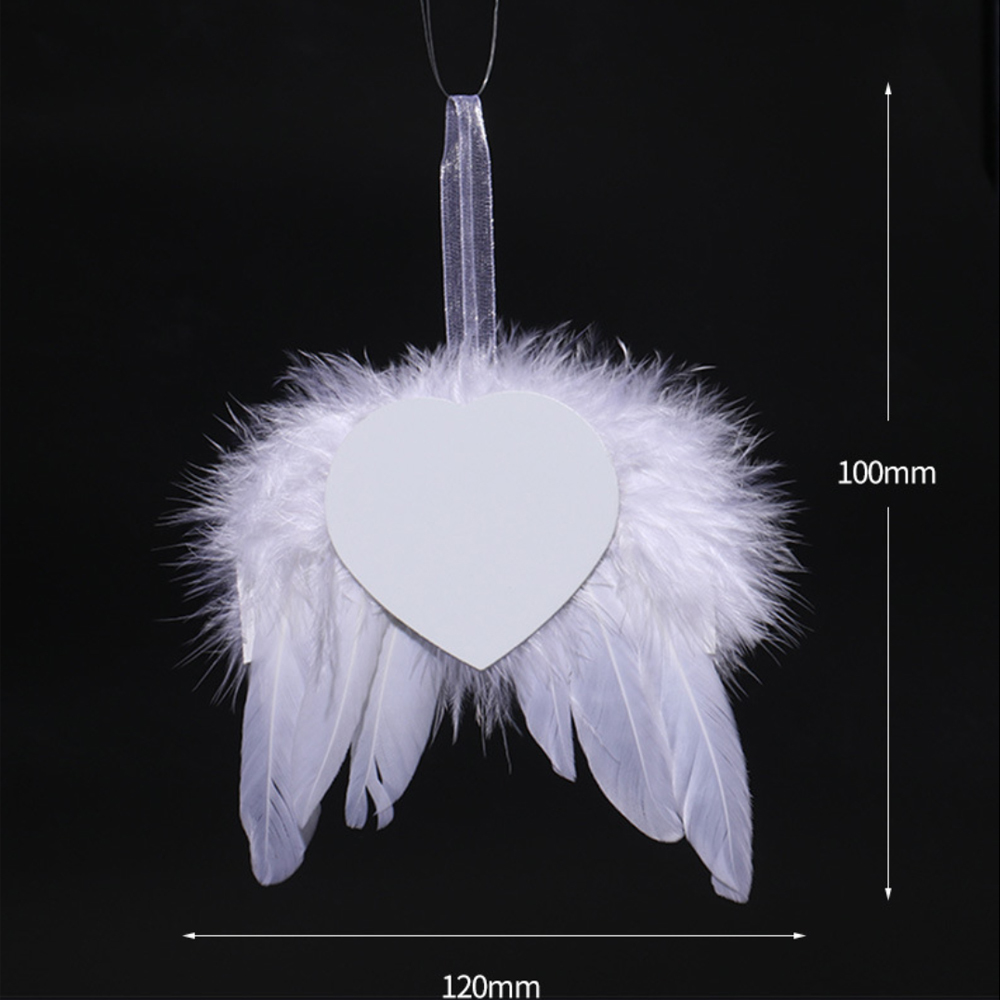 50 pack China Christmas Angel White Feather Wings Ornament, Hanging Decor With Round Sublimation Blank Pendants for Christmas Tree Crafts, Mini Xmas Decor