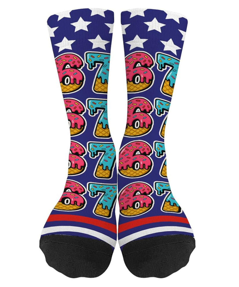 67 Pattern Printed Crew Socks, Funny Ice Cream Donut Design Novelty Sock for Men Women-Cotton Blend Casual Crew