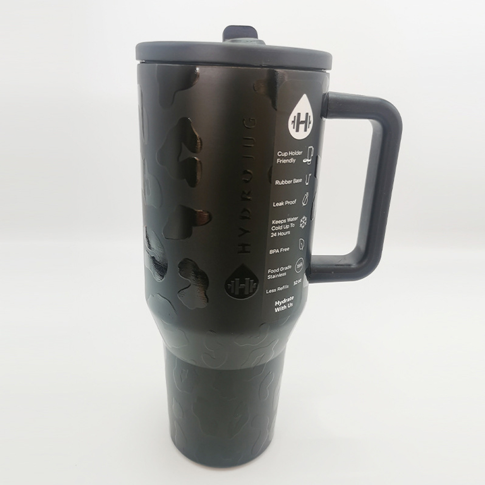 Hydro Jug Traveler - 40 oz Water Bottle with Handle & Flip Straw - Fits in Cup Holder, Leak Resistant Tumbler-Reusable Insulated Stainless Steel
