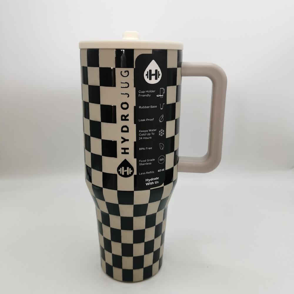 Hydro Jug Traveler - 40 oz Water Bottle with Handle & Flip Straw - Fits in Cup Holder, Leak Resistant Tumbler-Reusable Insulated Stainless Steel