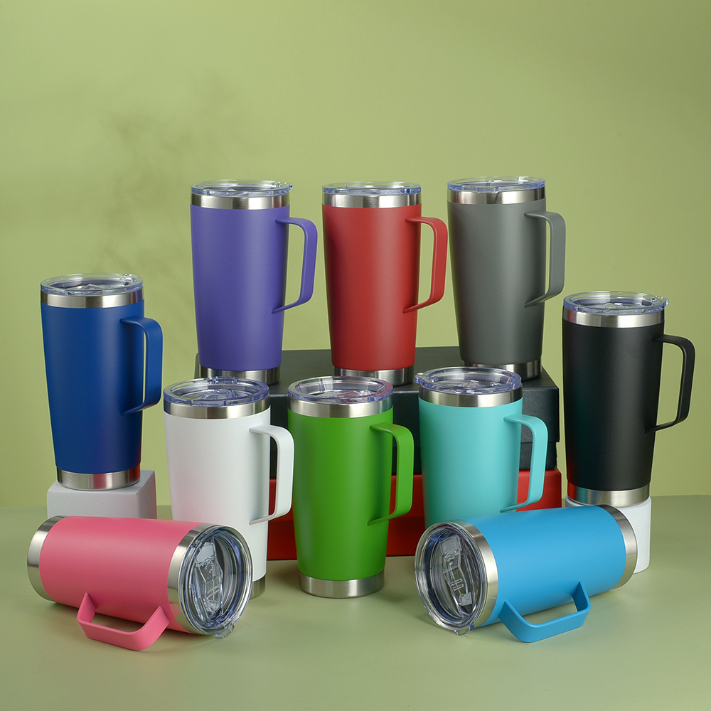 20 oz Tumbler with Handle and Lid, Stainless Steel Tumbler Insulated Travel Coffee Mug, Spill Proof Double Wall Vacuum Tumbler Cup Keep Drink Hot & Cold