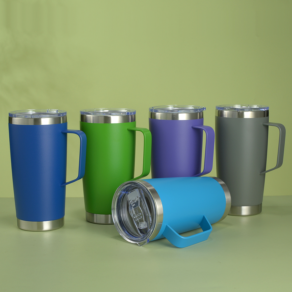 20 oz Tumbler with Handle and Lid, Stainless Steel Tumbler Insulated Travel Coffee Mug, Spill Proof Double Wall Vacuum Tumbler Cup Keep Drink Hot & Cold