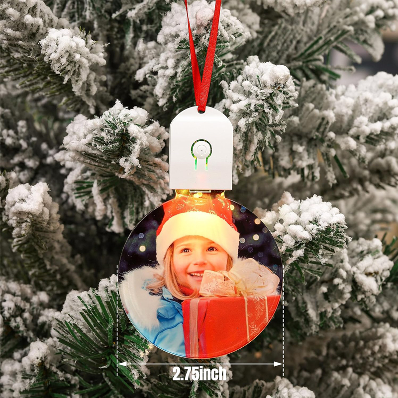 Light Up Christmas Sublimation Blank LED Night Light Round Acrylic Ornament for Decor Unique Holiday Decoration for Bedrooms and Living Rooms Includes battery and USB charging cable