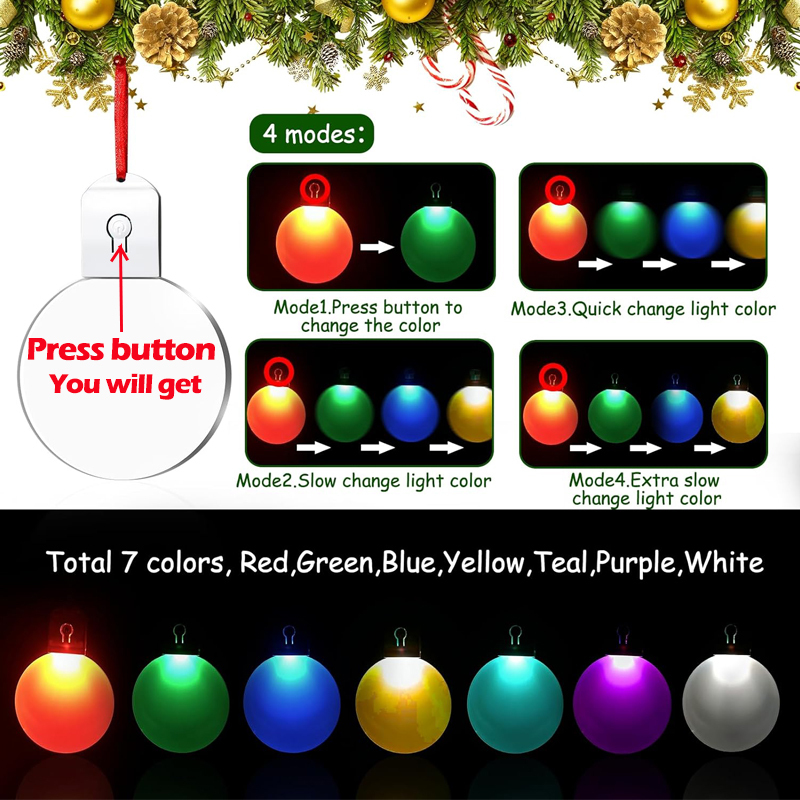 Light Up Christmas Sublimation Blank LED Night Light Round Acrylic Ornament for Decor Unique Holiday Decoration for Bedrooms and Living Rooms Includes battery and USB charging cable