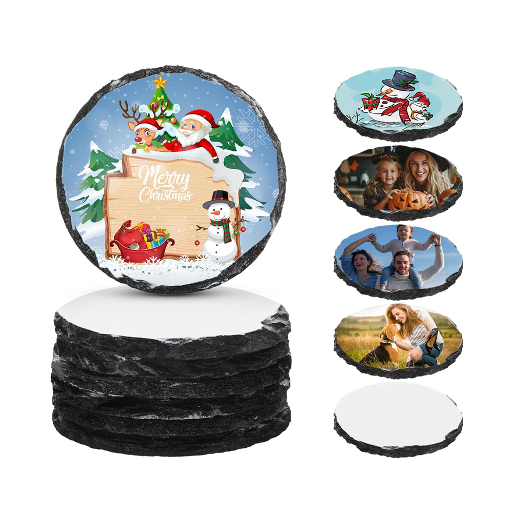 Sublimation Slate Blank Coasters, 10cm Slate Coasters, Personalized Heat Thermal Transfer DIY Sublimation Blanks for House Warming Gifts Office Bar Table Custom