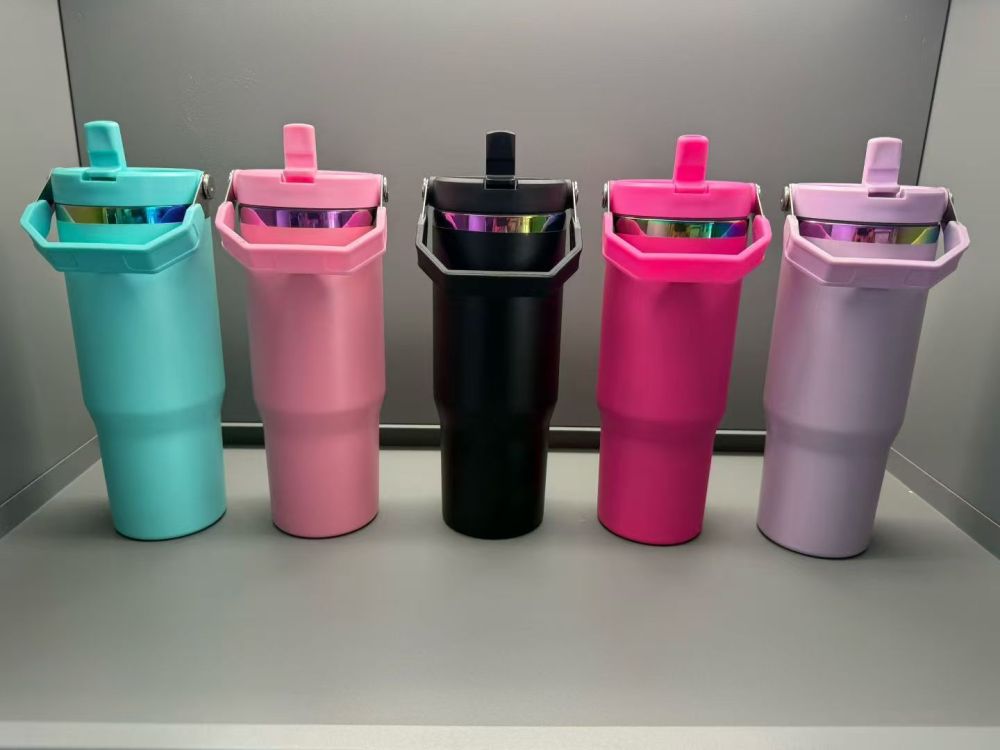 20pack US warehouse 30oz Rainbow Plated Flip Tumblers with Handle Lid for Laser Free Shipping