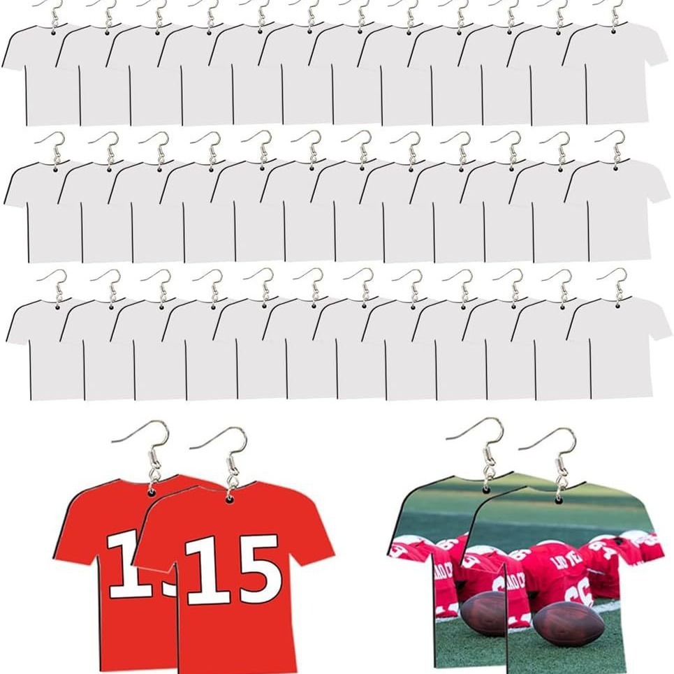Double side Sublimation blank jewelry earrings, MDF medium-density fiberboard wood bead earrings, pendants, and football jersey earrings.