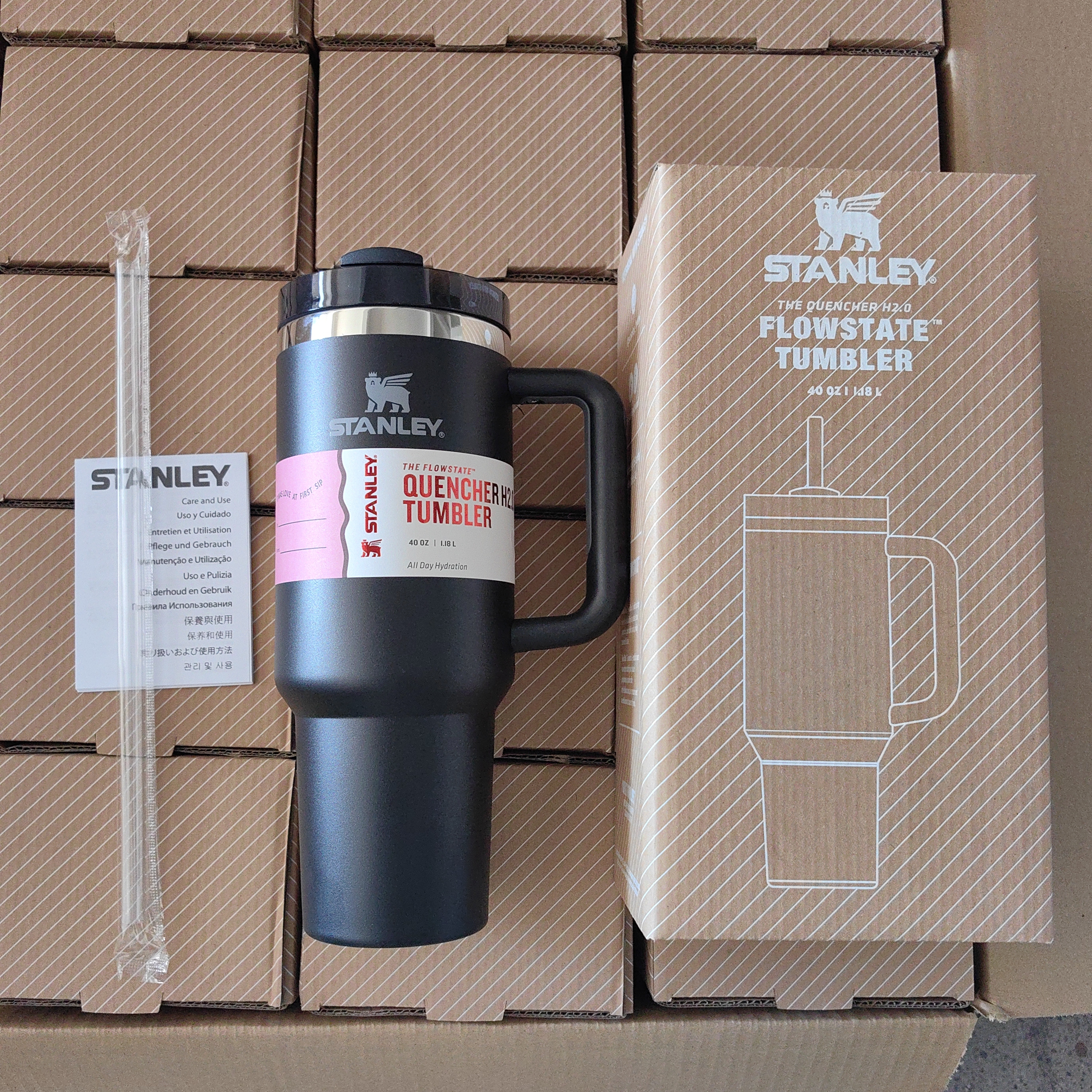 20 Pack China Warehouse Solid color Quencher H2.0 Powder Coat 40oz Tumbler with Handle and logo for Laser Engraving