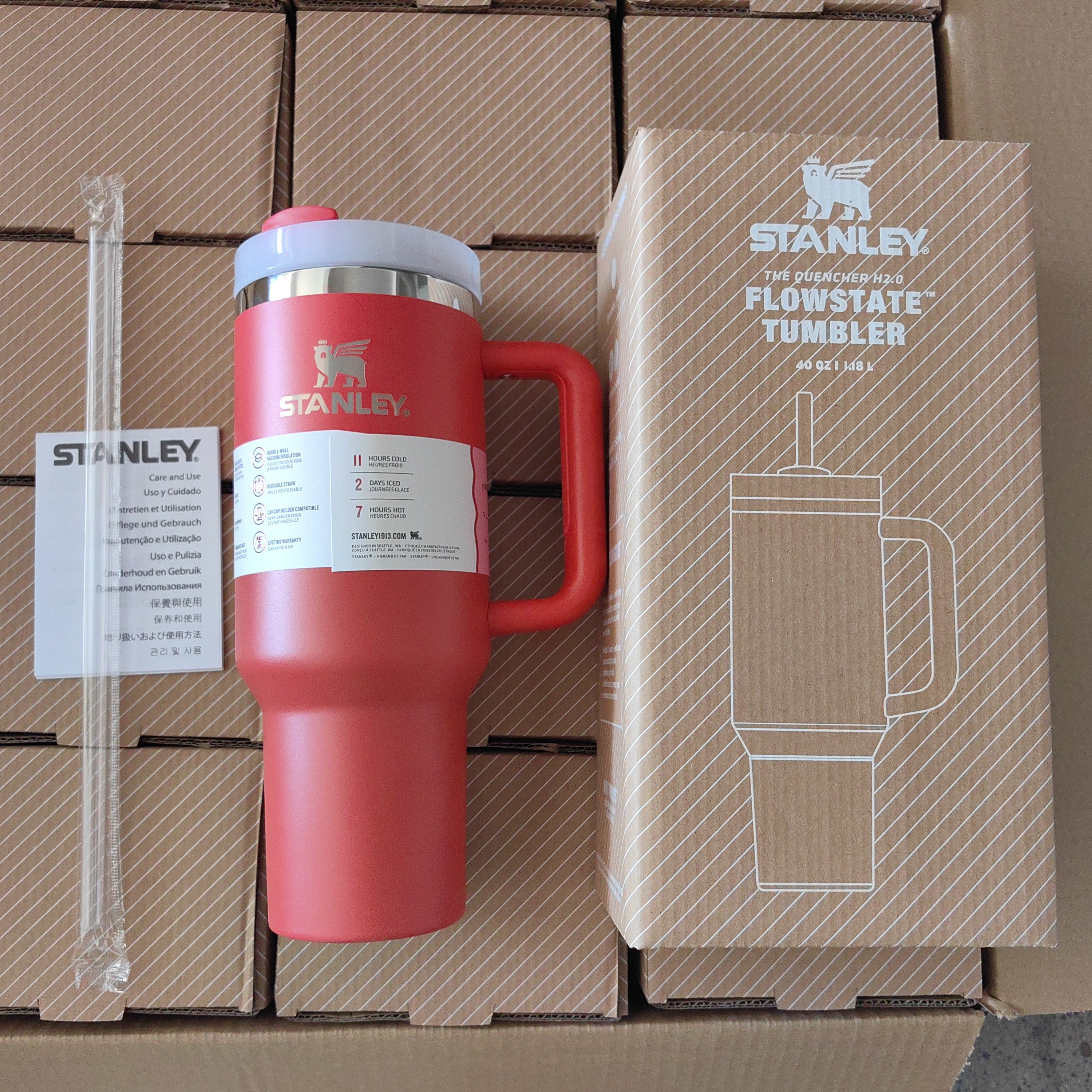 20 Pack China Warehouse Solid color Quencher H2.0 Powder Coat 40oz Tumbler with Handle and logo for Laser Engraving