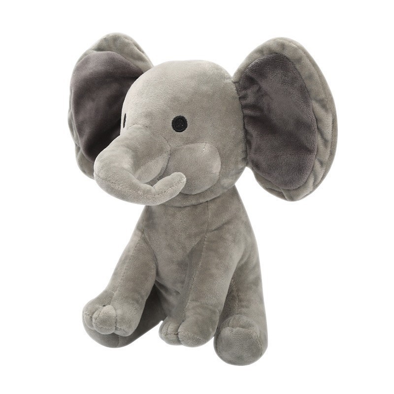 Plush elephant toy, a comforting companion for sleeping, with a long trunk; a cute plush elephant doll/stuffed animal.