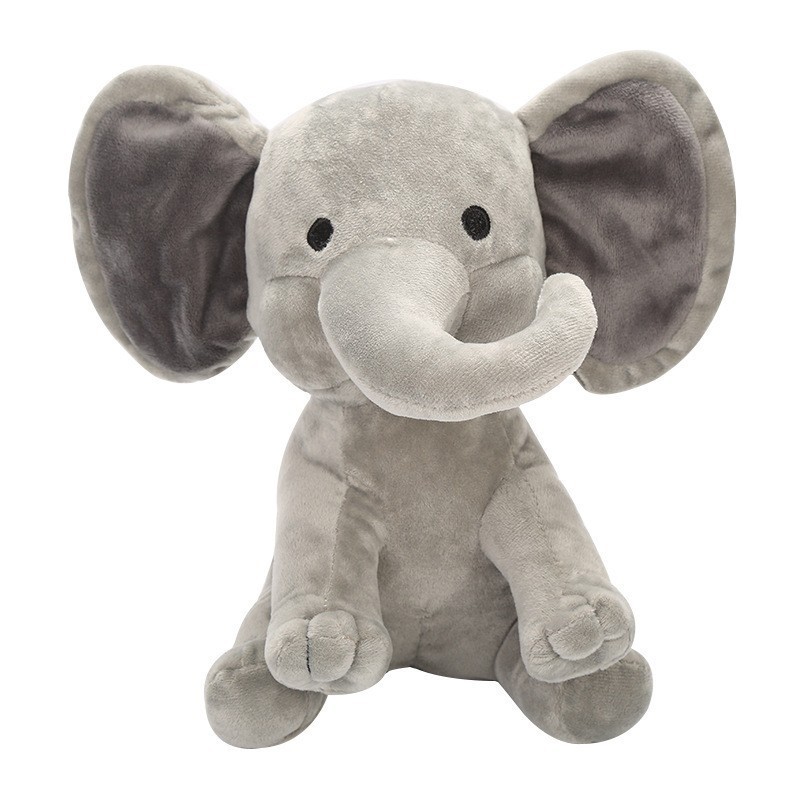 Plush elephant toy, a comforting companion for sleeping, with a long trunk; a cute plush elephant doll/stuffed animal.