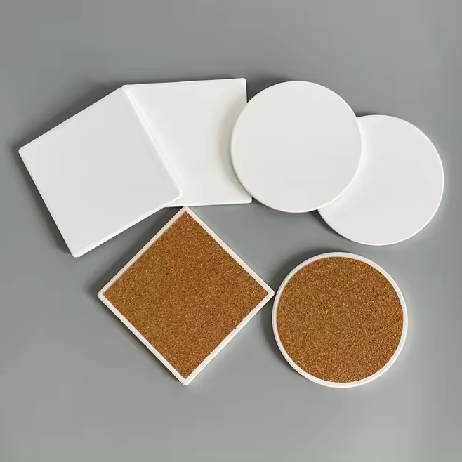 100pack Sublimation Blanks Coasters Bulk, 4 Inch Glossy White Glazed Ceramic Tiles Bulk with Cork Backing Pads, Heat Transfer Cup Mat for DIY Crafts Home Kitchen Decor