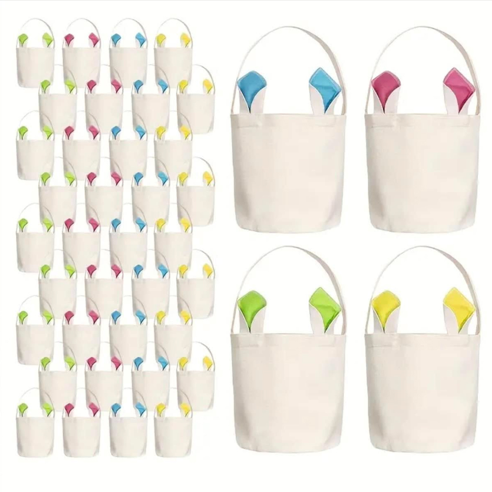 Easter Bunny Bags Sublimation Blank Baskets With Long Ears DIY Heat Transfer Print Baskets Sublimation Bags for DIY, Decorating, Craft Gift (blue)