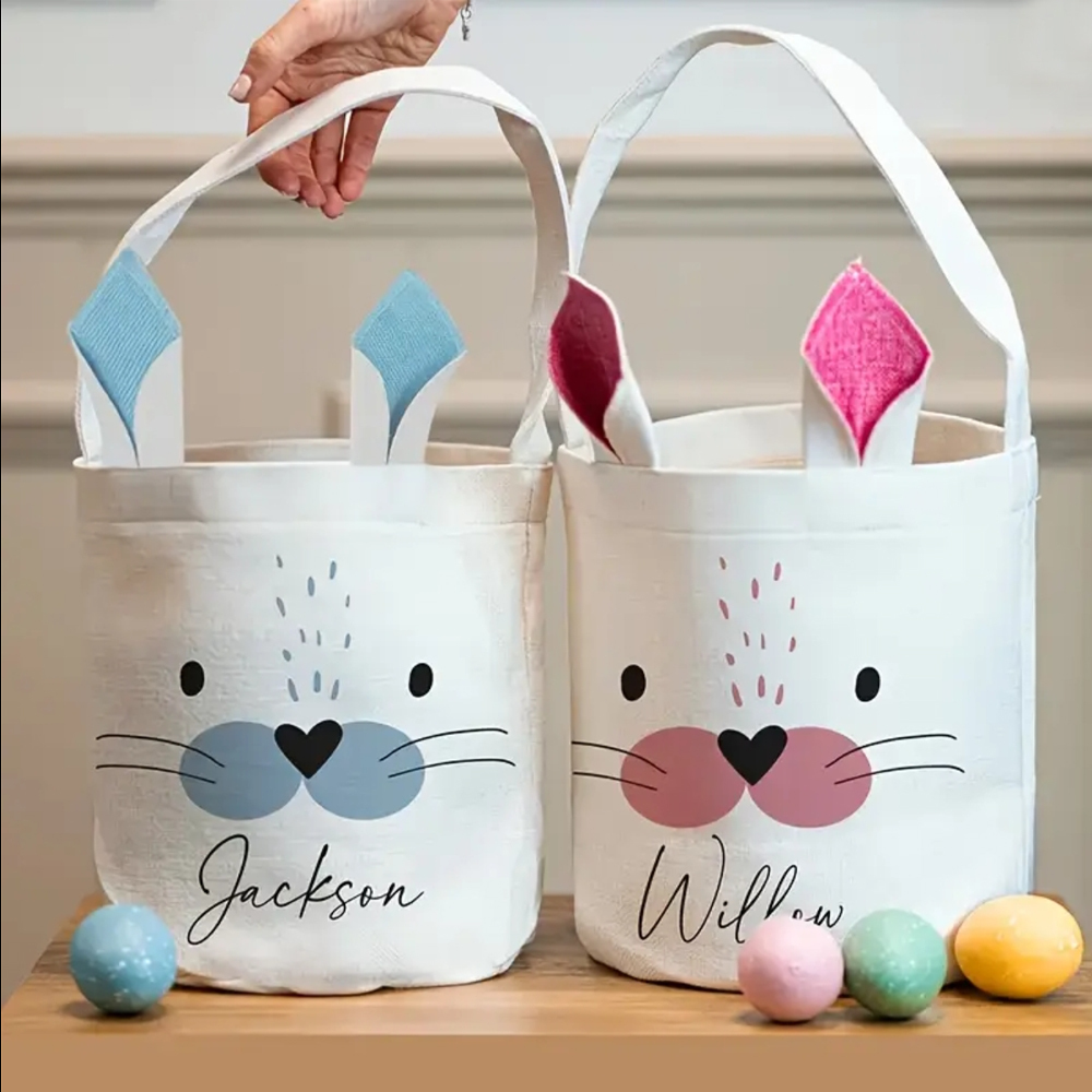 Easter Bunny Bags Sublimation Blank Baskets With Long Ears DIY Heat Transfer Print Baskets Sublimation Bags for DIY, Decorating, Craft Gift (blue)