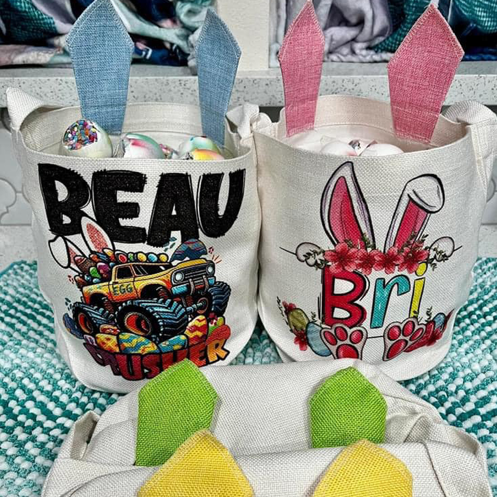 Easter Bunny Bags Sublimation Blank Baskets With Long Ears DIY Heat Transfer Print Baskets Sublimation Bags for DIY, Decorating, Craft Gift (blue)