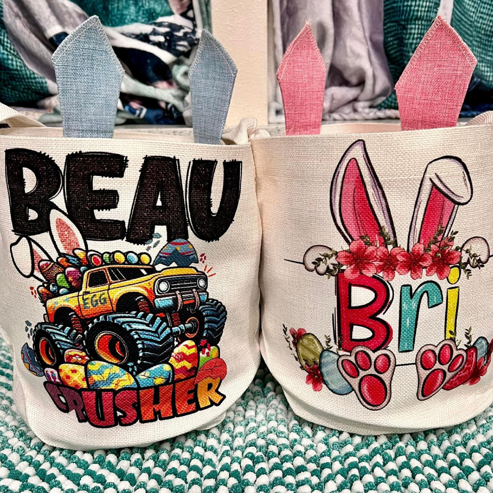 Easter Bunny Bags Sublimation Blank Baskets With Long Ears DIY Heat Transfer Print Baskets Sublimation Bags for DIY, Decorating, Craft Gift (blue)